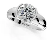 Tension Engagement Ring Setting for Round Cut Center with Wide Flat Band and Tension Head in Sterling Silver
