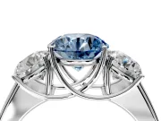 3 Stone Engagement Ring Setting for Fancy Blue Round Cut Center with Raised Basket Heads and Prong Head in Platinum