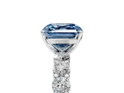 Shared-Prong Engagement Ring Setting for Fancy Blue Asscher Cut Center with Graduated Accents and Prong Head in Sterling Silver