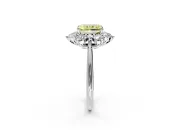 Small-Accent Cluster Halo Engagement Ring Setting for Fancy Yellow Radiant Cut Center with Plain Band and Prong Head in Sterling Silver