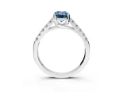 Solitaire Engagement Ring Setting for Fancy Blue Emerald Cut Center with Partway Pave Band and Prong Head in Platinum