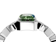 Milgrain Bezel Engagement Ring Setting for Fancy Green Emerald Cut Center with Marquise Stations and Bezel Head in Platinum