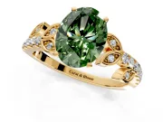 Leaf Motif Engagement Ring Setting for Fancy Green Oval Center with Pave Band and Prong Head in Yellow Gold