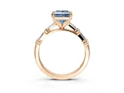 Baguette Engagement Ring Setting for Fancy Blue Princess Cut Center with Alternating Bar-Set Band and Prong Head in Rose Gold