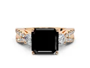 3 Stone Engagement Ring Setting for Fancy Black Asscher Cut Center with Pave Split Shank and Prong Head in Rose Gold