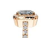 Halo Engagement Ring Setting for Emerald Cut Center with Inner Milgrain Border and Prong Head in Rose Gold