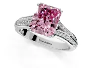 Solitaire Engagement Ring Setting for Fancy Pink Radiant Cut Center with Pave Rail Split Shank and Prong Head in White Gold