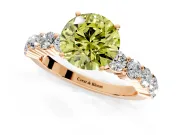 Shared-Prong Engagement Ring Setting for Fancy Yellow Round Cut Center with Graduated Accents and Prong Head in Rose Gold