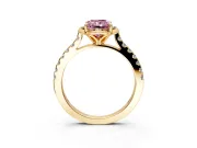 Floral Engagement Ring Setting for Fancy Pink Radiant Cut Center with Pave Band and Floral Prong Head in Yellow Gold