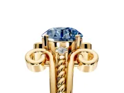 Solitaire Engagement Ring Setting for Fancy Blue Round Cut Center with Twisted Band and Scroll Prong Head in Yellow Gold