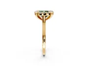 Single Halo Engagement Ring Setting for Fancy Green Cushion Cut Center with Corner Claws, Plain Band and Prong Head in Yellow Gold