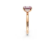 Hidden Halo Engagement Ring Setting for Fancy Pink Asscher Cut Center with Thin Round-Wire Band and Prong Head in Rose Gold