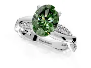 Solitaire Engagement Ring Setting for Fancy Green Oval Center with Pave and Plain Crossover and Basket Head in Platinum