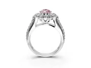 Large Accent Halo Engagement Ring Setting for Fancy Pink Pear-Shaped Center with Pave Split Shank and Prong Head in Sterling Silver