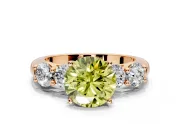 5 Stone Engagement Ring Setting for Fancy Yellow Round Cut Center with Graduated Accents and Prong Head in Rose Gold