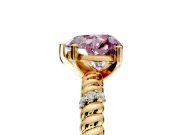 Rope Engagement Ring Setting for Fancy Pink Heart-Shaped Center with Accent Shoulders and Prong Head in Yellow Gold