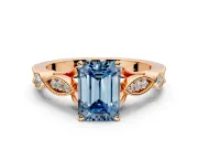 Solitaire Engagement Ring Setting for Fancy Blue Emerald Cut Center with Marquise and Bezel Accents and Prong Head in Rose Gold