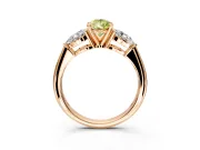 3 Stone Engagement Ring Setting for Fancy Yellow Pear-Shaped Center with Large Pear-Shaped Accents and Prong Head in Rose Gold