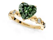 Solitaire Engagement Ring Setting for Fancy Green Heart-Shaped Center with Beaded Bezel Station Band and Prong Head in Yellow Gold
