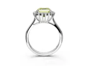 Starburst Halo Engagement Ring Setting for Fancy Yellow Asscher Cut Center with Thin Round-Wire Band and Prong Head in Platinum