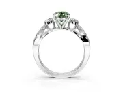 3 Stone Engagement Ring Setting for Fancy Green Oval Center with Pave Split Shank and Prong Head in Platinum