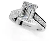 Solitaire Engagement Ring Setting for Emerald Cut Center with Channel Band and Double Claw Prong Head in Sterling Silver