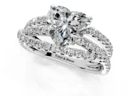 Solitaire Engagement Ring Setting for Heart-Shaped Center with Woven 3-Strand Pave Band and Prong Head in White Gold