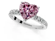 Solitaire Engagement Ring Setting for Fancy Pink Heart-Shaped Center with Fine Pave Band and Claw Prong Head in Platinum