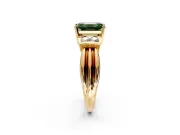 Solitaire Engagement Ring Setting for Fancy Green Emerald Cut Center with Grooved Bar Accent Band and Prong Head in Yellow Gold