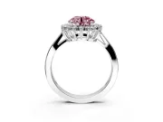 Starburst Halo Engagement Ring Setting for Fancy Pink Round Cut Center with Flat Cathedral Band and Prong Head in Platinum