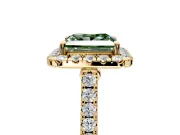Halo Engagement Ring Setting for Fancy Green Princess Cut Center with Narrowing Pave Band and Prong Head in Yellow Gold