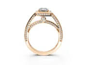Halo Engagement Ring Setting for Emerald Cut Center with Framed Halo, Pave Band and Prong Head in Rose Gold