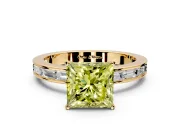 Solitaire Engagement Ring Setting for Fancy Yellow Princess Cut Center with Channel Baguette Band and Prong Head in Yellow Gold