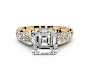 Solitaire Engagement Ring Setting for Asscher Cut Center with Graduated Shared Prongs and Prong Head in Yellow Gold