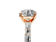 Baguette Engagement Ring Setting for Round Cut Center with Alternating Bar-Set Band and Prong Head in Rose Gold