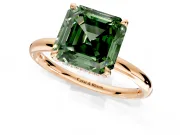 Hidden Halo Engagement Ring Setting for Fancy Green Asscher Cut Center with Thin Rounded Band and Prong Head in Rose Gold