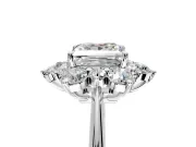 Small-Accent Cluster Halo Engagement Ring Setting for Princess Cut Center with Plain Band and Prong Head in White Gold