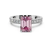 Milgrain Pave Engagement Ring Setting for Fancy Pink Emerald Cut Center with Accent Band and Prong Head in Sterling Silver