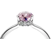 Hidden Halo Engagement Ring Setting for Fancy Pink Pear-Shaped Center with Wide Flat Plain Band and Prong Head in Sterling Silver