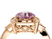 Halo Engagement Ring Setting for Fancy Pink Round Cut Center with Milgrain Rim, Pave Band and Prong Head in Rose Gold