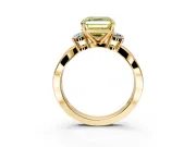 3 Stone Engagement Ring Setting for Fancy Yellow Asscher Cut Center with Pave Twist Band and Prong Head in Yellow Gold