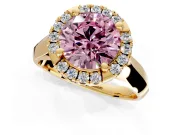 Halo Engagement Ring Setting for Fancy Pink Round Cut Center with Square Band and Prong Head in Yellow Gold