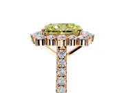 Halo Engagement Ring Setting for Fancy Yellow Radiant Cut Center with Single-Row Pave, Open Basket and Prong Head in Rose Gold
