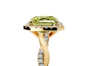 Halo Engagement Ring Setting for Fancy Yellow Asscher Cut Center with Pave and Plain Twist Band and Prong Head in Yellow Gold