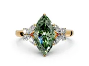 Solitaire Engagement Ring Setting for Fancy Green Marquise Center with Marquise Flower Shoulders and Prong Head in Yellow Gold