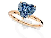 Low-Set Solitaire Engagement Ring Setting for Fancy Blue Heart-Shaped Center with Thin Plain Band and Prong Head in Rose Gold