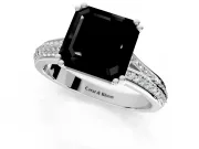 Solitaire Engagement Ring Setting for Fancy Black Asscher Cut Center with Pave Rail Split Shank and Prong Head in White Gold