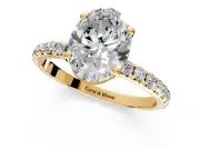 Solitaire Engagement Ring Setting for Oval Center with Micro Pave Band and Prong Head in Yellow Gold