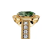 Milgrain Halo Engagement Ring Setting for Fancy Green Oval Center with Pave Band and Prong Head in Yellow Gold