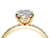 Solitaire Engagement Ring Setting for Cushion Cut Center with Round Cut Pave Band and Prong Head in Yellow Gold